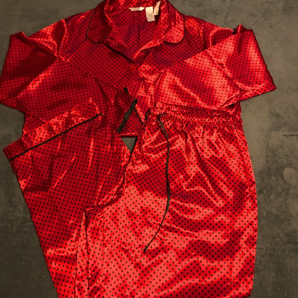 Red Polka Dot Satin Pajama Set
